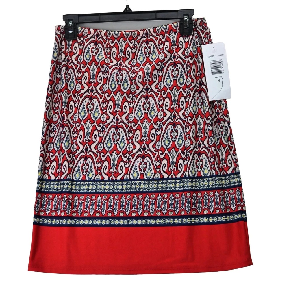 Sunny Leigh Women's Small Red Black White Paisley Straight Skirt NEW (F8)